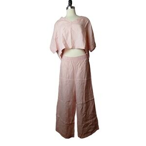 wear.‎ by I love Linen Pink Linen Crop Top Wide Leg Pants Set Women's Size S M